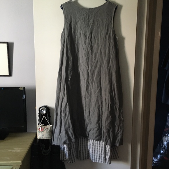 TALIA BENSON Grey + White Linen + Cotton Double Layer Dress S - Picture 3 of 6